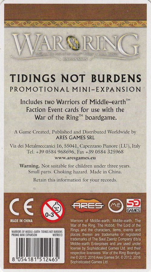 War of the Ring: Warriors of Middle-Earth – Tidings Not Burdens Mini-Expansion